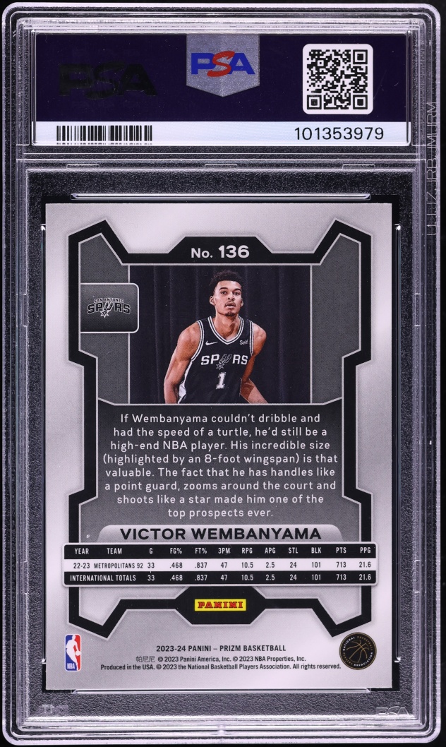 2023 Panini Prizm Victor Wembanyama ROOKIE #136 PSA 10 GEM MINT