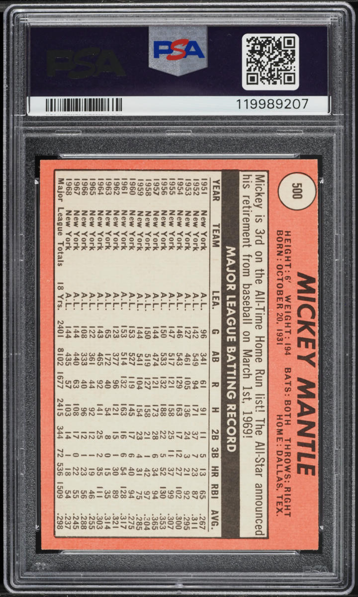 1969 Topps Mickey Mantle #500 PSA 5 EX