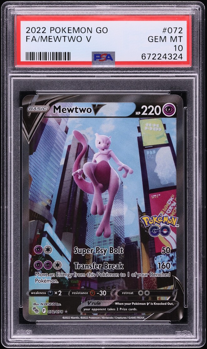 2022 Pokemon Sword & Shield Pokemon GO Alt Art Mewtwo V #72 PSA 10 GEM MINT