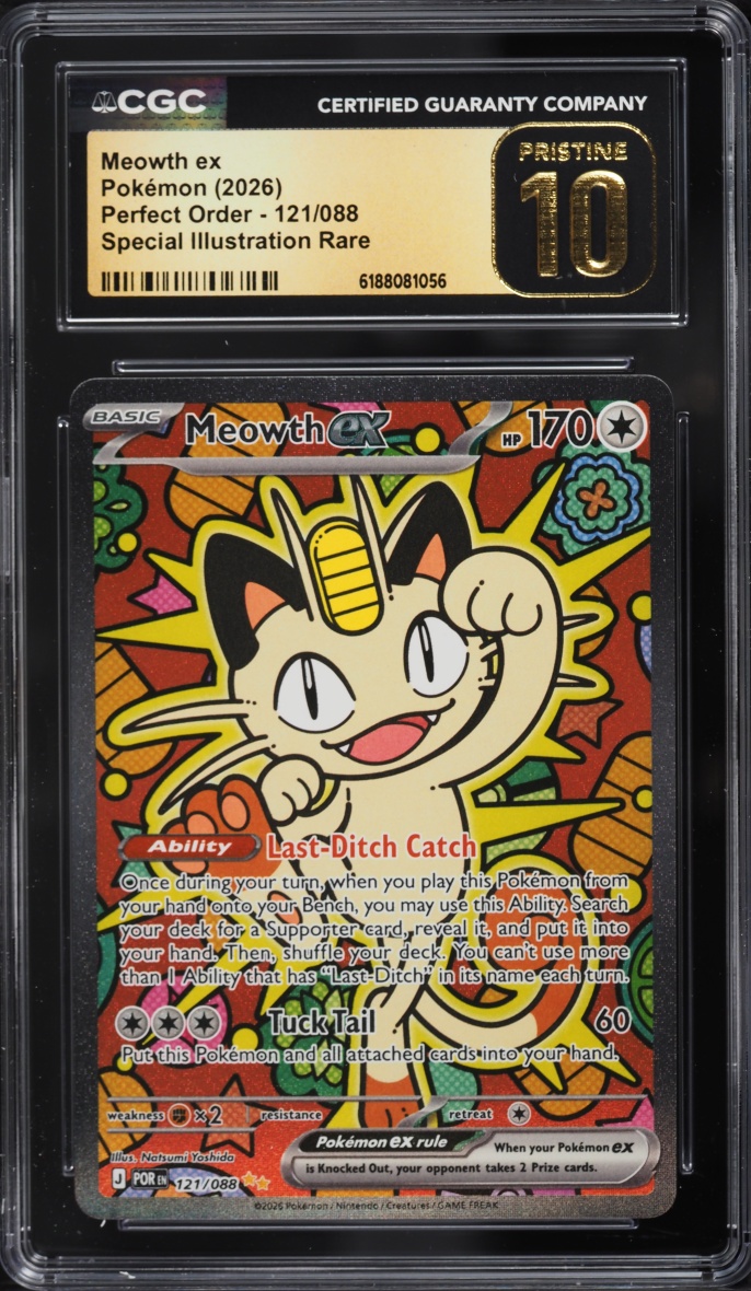 2026 Pokemon Mega Evolution Perfect Order SIR Meowth ex #121 CGC 10 PRISTINE