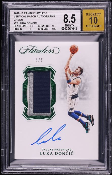 2018 Panini Flawless Vertical Green Luka Doncic ROOKIE PATCH AUTO 5/5 #VP-LDC BGS 8.5 NM-MT+