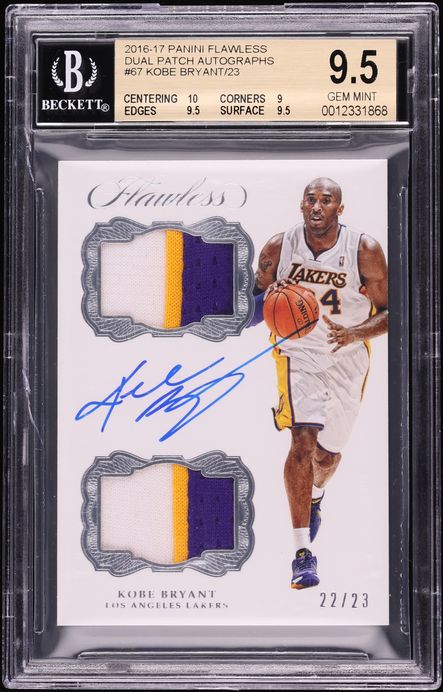 2016 Panini Flawless Dual Kobe Bryant PATCH AUTO /23 #DPA-KBR BGS 9.5 GEM MINT