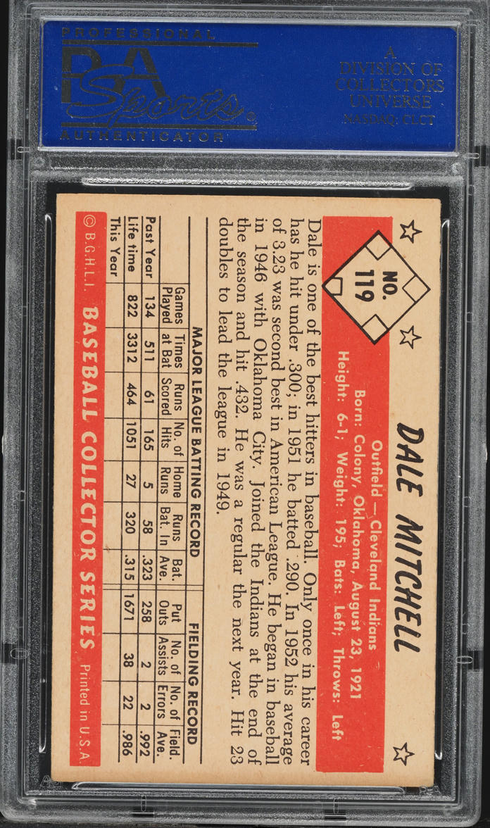 1953 Bowman Color Dale Mitchell #119 PSA 6 EXMT