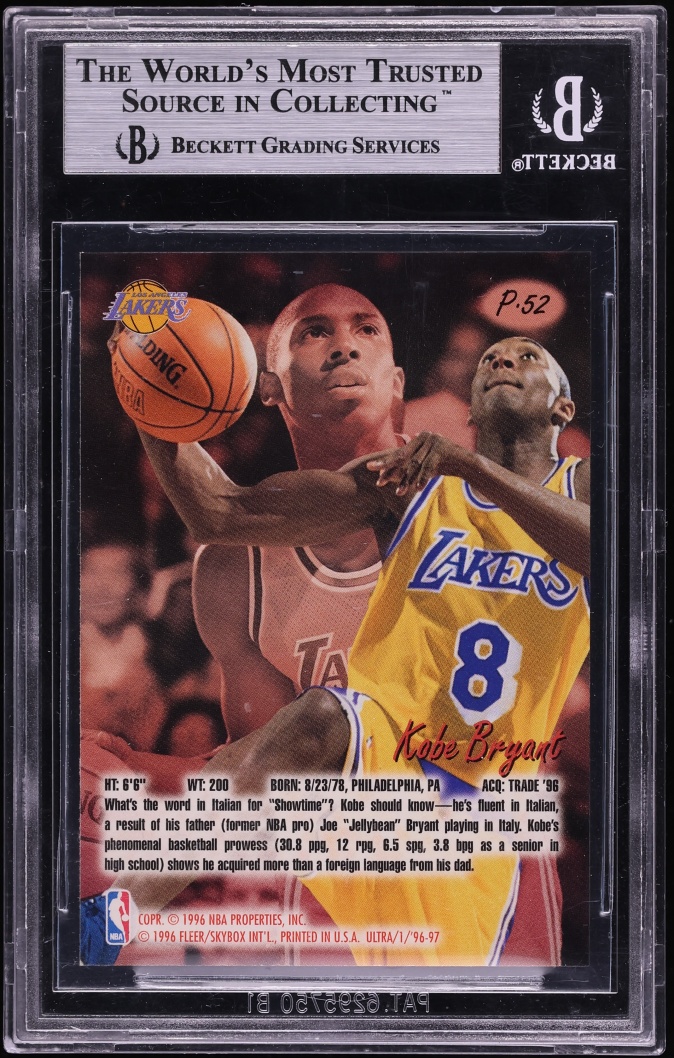 1996 Ultra Platinum Medallion Kobe Bryant ROOKIE #P-52 BGS 9 MINT - Photo 2
