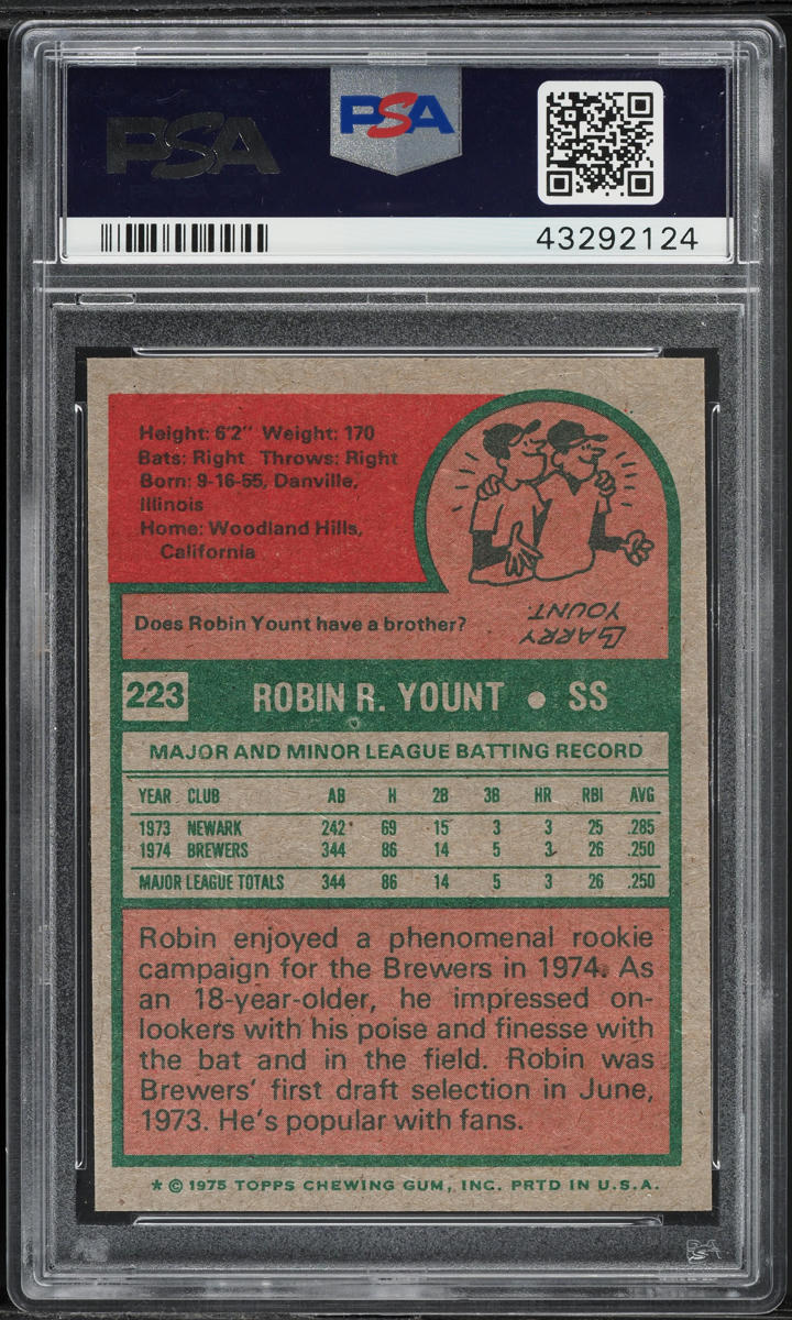 1975 Topps Robin Yount ROOKIE #223 PSA 9 MINT