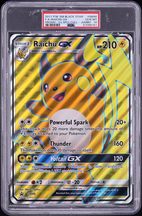 2017 Pokemon SM Black Star Promo Jumbo Full Art Raichu GX #SM90 PSA 10 GEM MINT