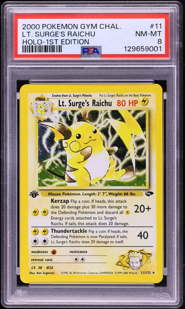 2000 Pokemon Gym Challenge 1st Edition Holo Lt. Surge's Raichu #11 PSA 8 NM-MT