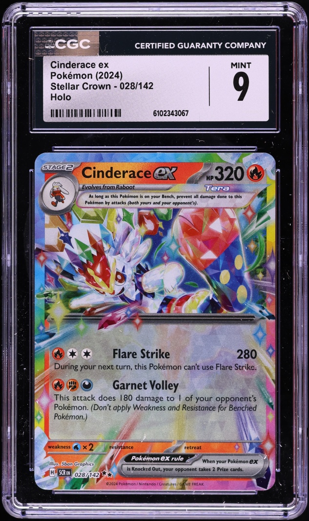 2024 Pokemon Scarlet & Violet Stellar Crown Holo Cinderace Ex #28 CGC 9 MINT