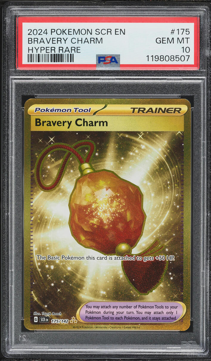 2024 Pokemon Scarlet & Violet Stellar Crown Gold Rare Bravery Charm #175 PSA 10 GEM MINT