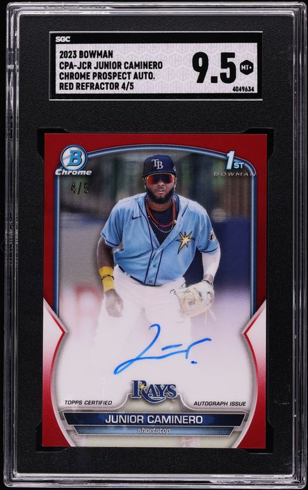 2023 Bowman Chrome Red Refractor Junior Caminero PROSPECT AUTO /5 #CPA-JCR SGC 9.5 MINT+