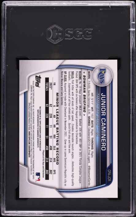 2023 Bowman Chrome Red Refractor Junior Caminero PROSPECT AUTO /5 #CPA-JCR SGC 9.5 MINT+