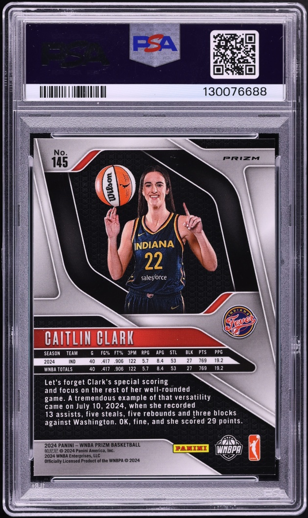 2024 Panini Prizm WNBA Blue Velocity Caitlin Clark ROOKIE #145 PSA 10 GEM MINT