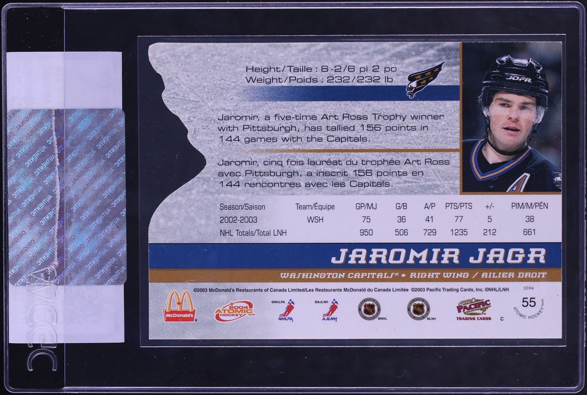 2003 Pacific Atomic McDonald's Jaromir Jagr #55 CGC AUTH