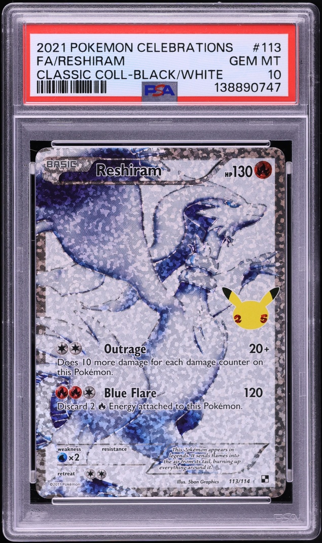 2021 Pokemon Sword & Shield Celebrations Full Art Reshiram #113 PSA 10 GEM MINT