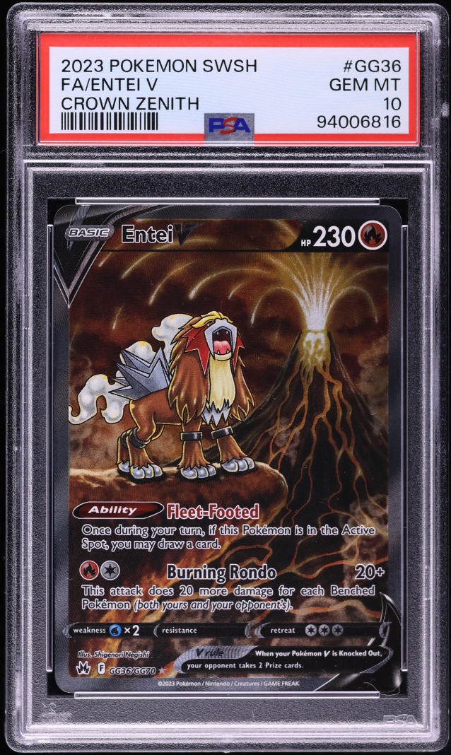 2023 Pokemon Sword & Shield Crown Zenith Full Art Entei V #GG36 PSA 10 GEM MINT