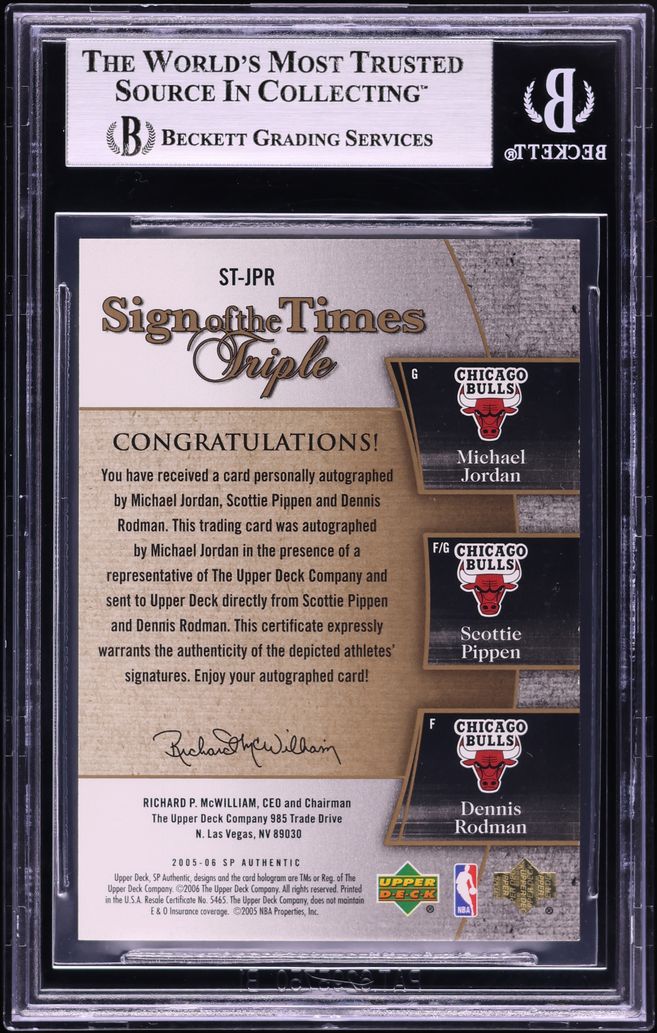 2005 SP Authentic SOTT Michael Jordan Scottie Pippen Dennis Rodman AUTO /15 #JPR BGS 8.5 NM-MT+