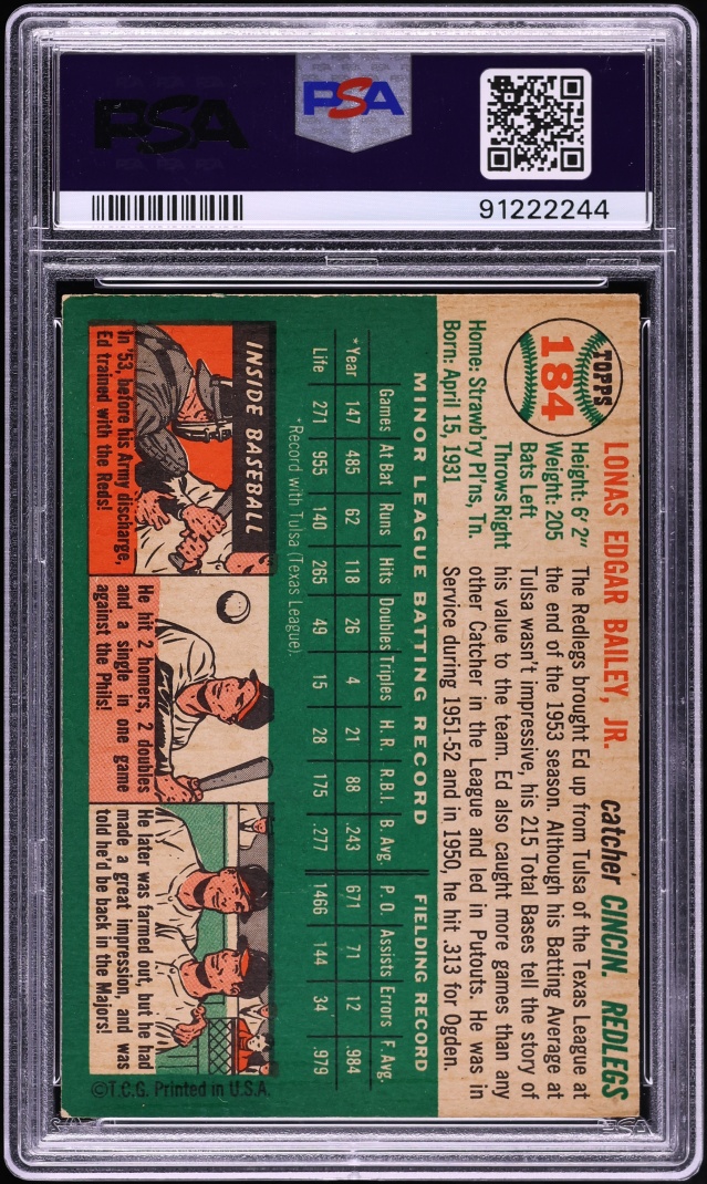 1954 Topps Ed Bailey #184 PSA 6 EXMT