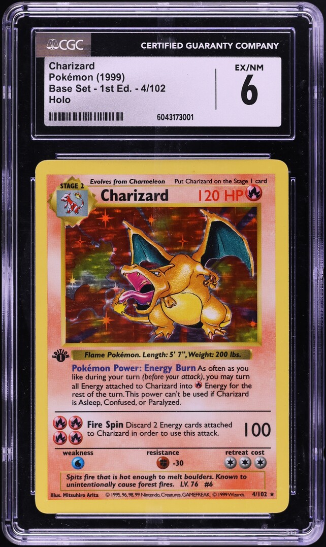 1999 Pokemon Base Set Shadowless 1st Edition Holo Charizard #4 CGC 6 EXMT