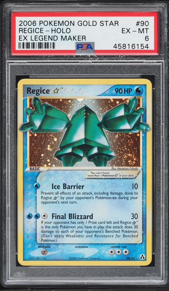 2006 Pokemon EX Legend Maker Holo Regice Gold Star #90 PSA 6 EXMT
