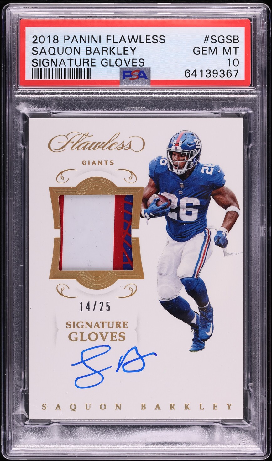2018 Panini Flawless Gloves Saquon Barkley ROOKIE PATCH AUTO /25 PSA 10 GEM MINT