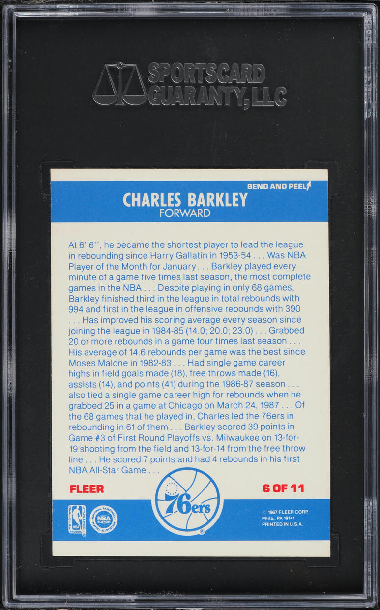 1987 Fleer Sticker Charles Barkley #6 SGC 8 NM-MT