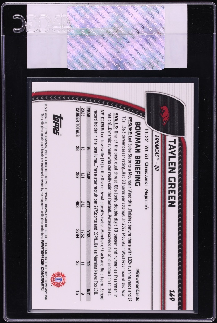 2024 Bowman Chrome University Superfractor Taylen Green ROOKIE 1/1 #169 CGC AUTH - Photo 2