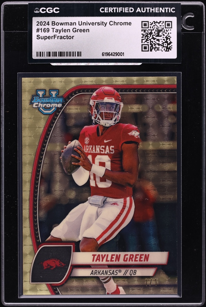 2024 Bowman Chrome University Superfractor Taylen Green ROOKIE 1/1 #169 CGC AUTH