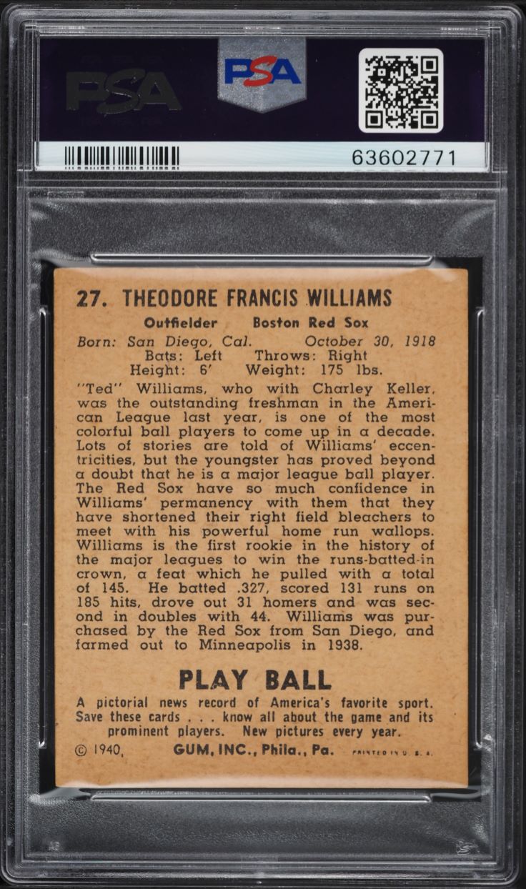 1940 Play Ball Ted Williams #27 PSA 5 EX