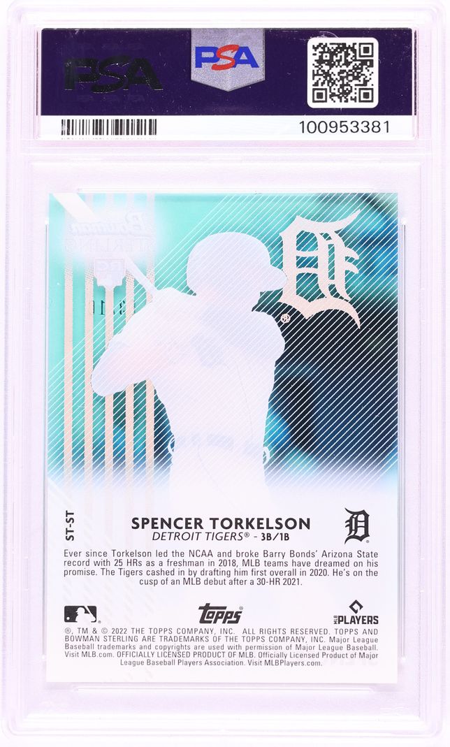 2022 Bowman Sterling Tek Aqua Refractor Spencer Torkelson ROOKIE /10 #ST-ST PSA 9 MINT