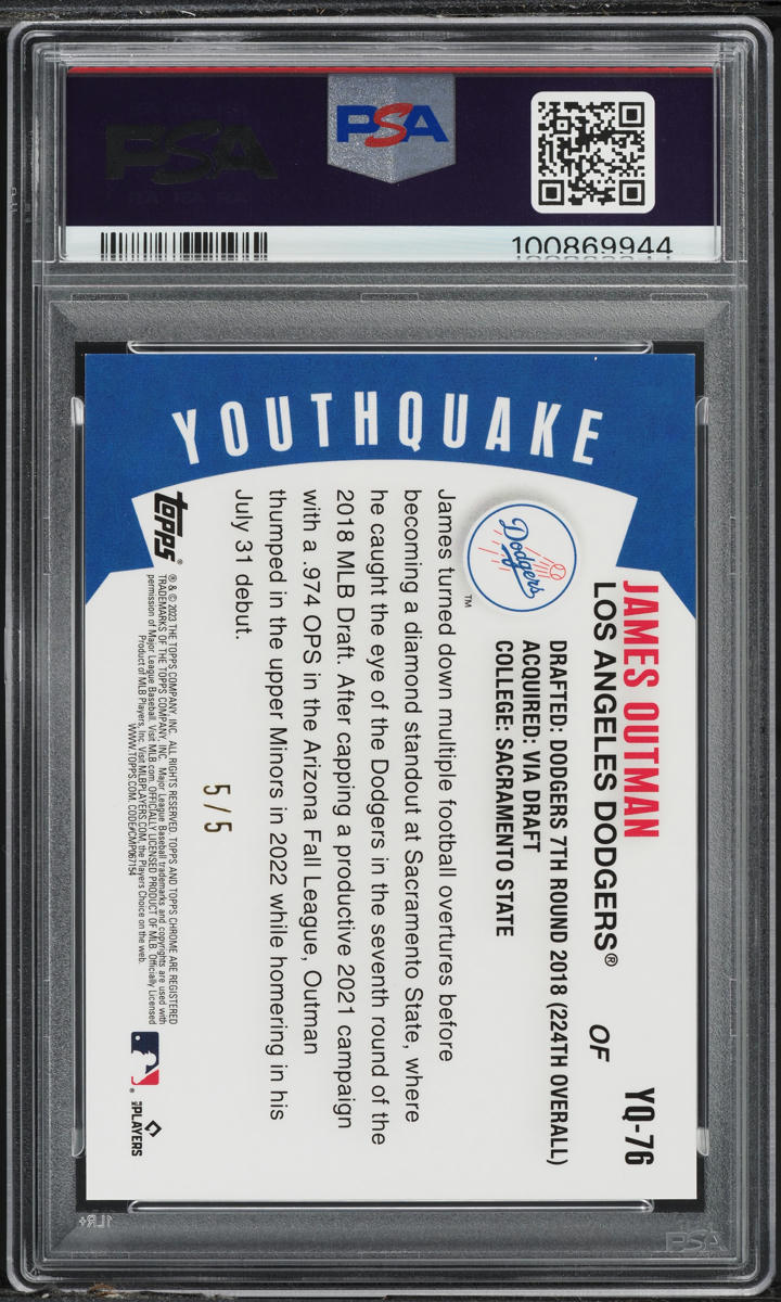 2023 Topps Chrome Youthquake Red Refractor James Outman ROOKIE 5/5 #YQ-76 PSA 9 MINT