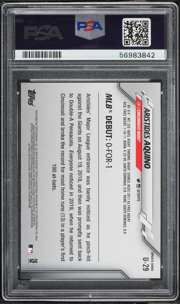 2020 Topps Update Aristides Aquino ROOKIE #U-29 PSA 10 GEM MINT