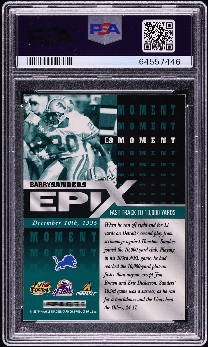 1997 Panini Pinnacle Epix Moment Emerald Barry Sanders #E9 PSA 7 NRMT - Photo 2