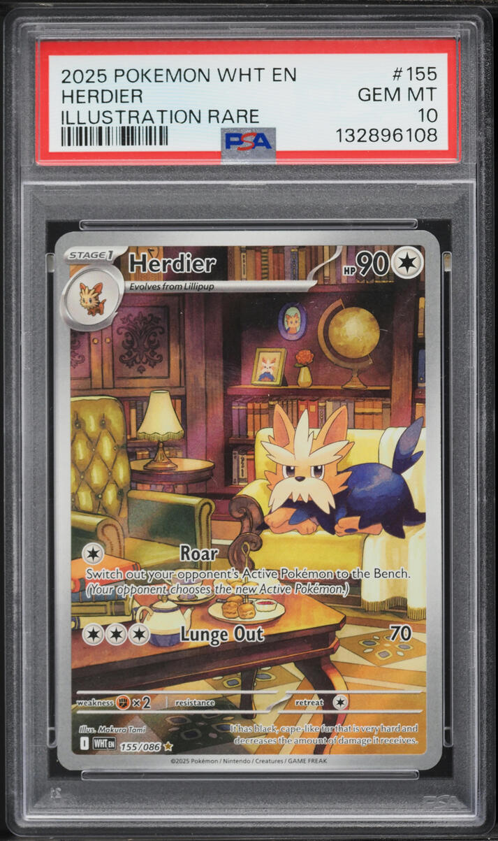 2025 Pokemon Scarlet & Violet White Flare IR Herdier #155 PSA 10 GEM MINT
