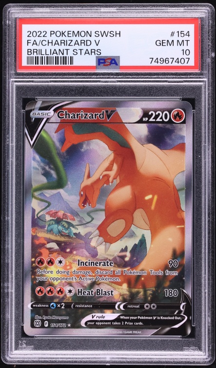 2022 Pokemon Sword & Shield Brilliant Stars Alt Art Charizard V #154 PSA 10 GEM MINT