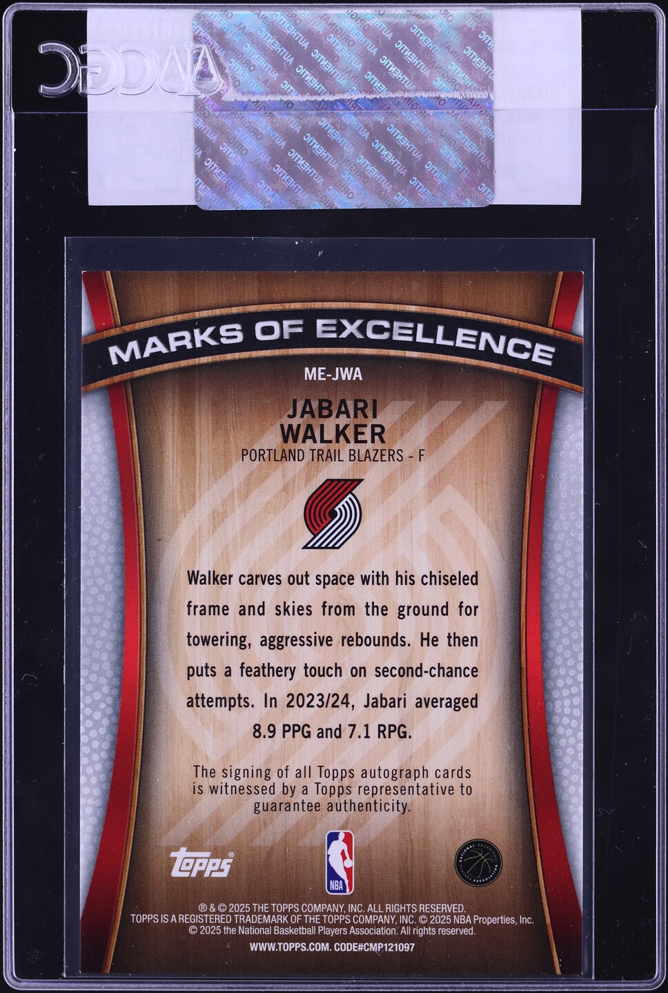 2025 Topps Marks Of Excellence Rainbow Foil Jabari Walker AUTO #ME-JWA CGC AUTH