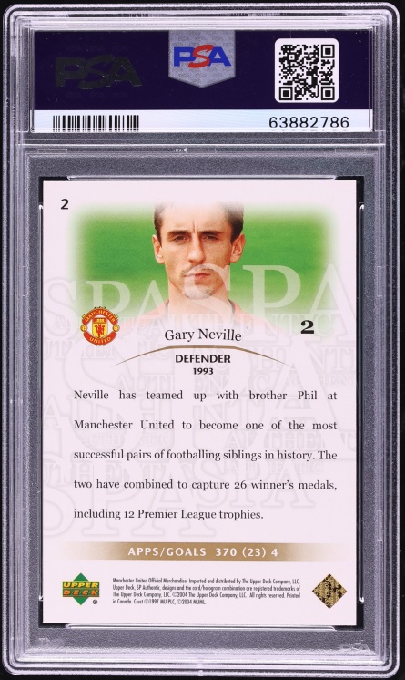 2004 SP Authentic Manchester United Gold Gary Neville /99 #2 PSA 9 MINT - Photo 2