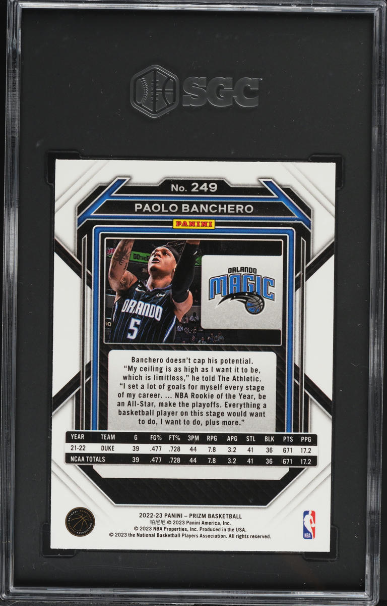 2022 Panini Prizm Paolo Banchero ROOKIE #249 SGC 9.5 MINT+