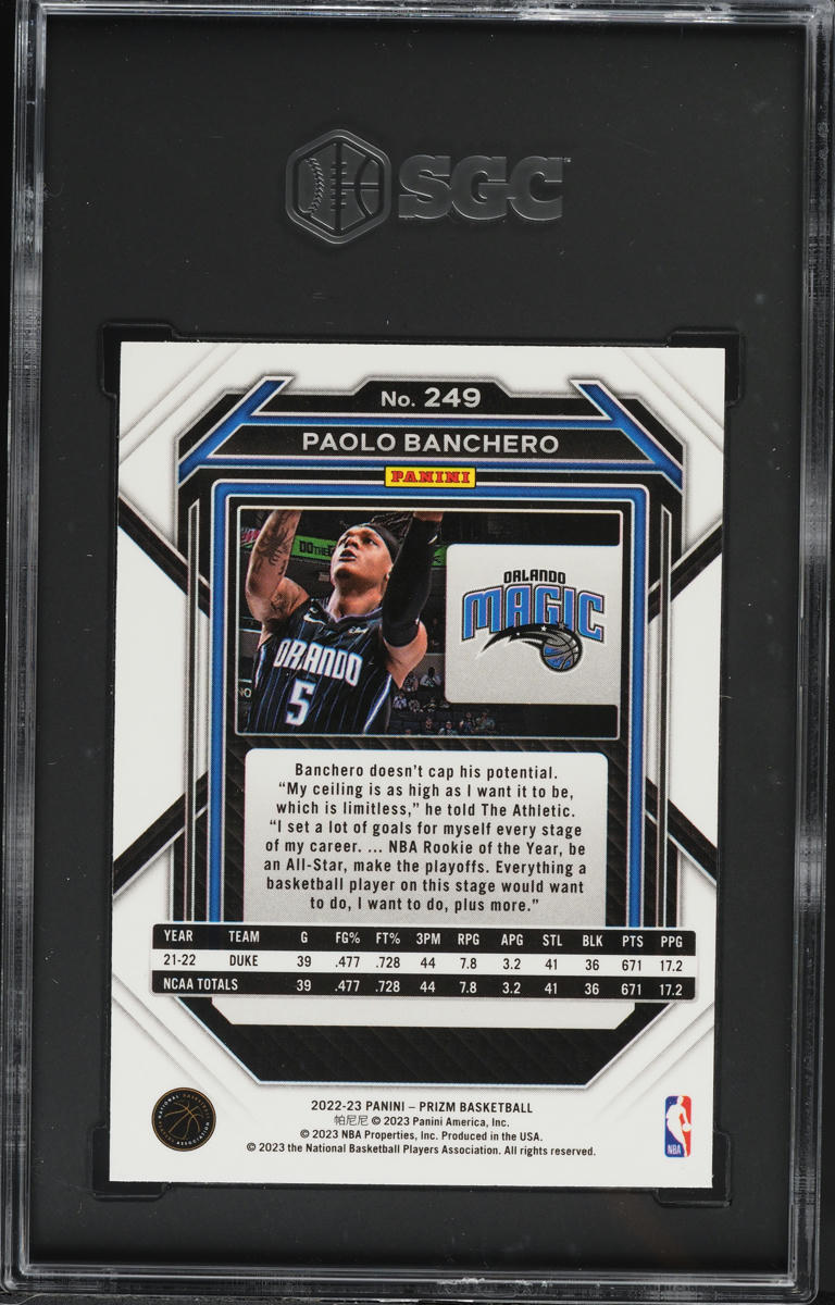 2022 Panini Prizm Paolo Banchero ROOKIE #249 SGC 9.5 MINT+