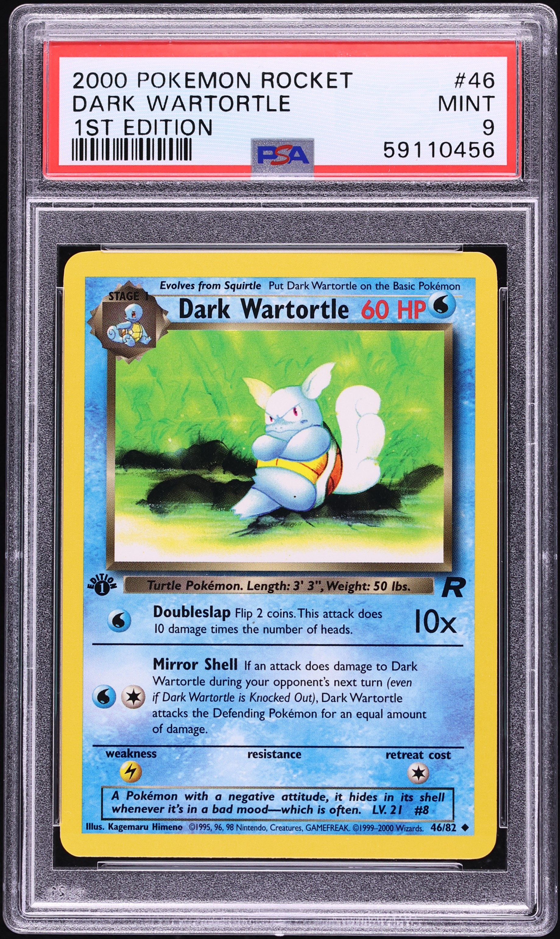 2000 Pokemon Team Rocket 1st Edition Dark Wartortle #46 PSA 9 MINT