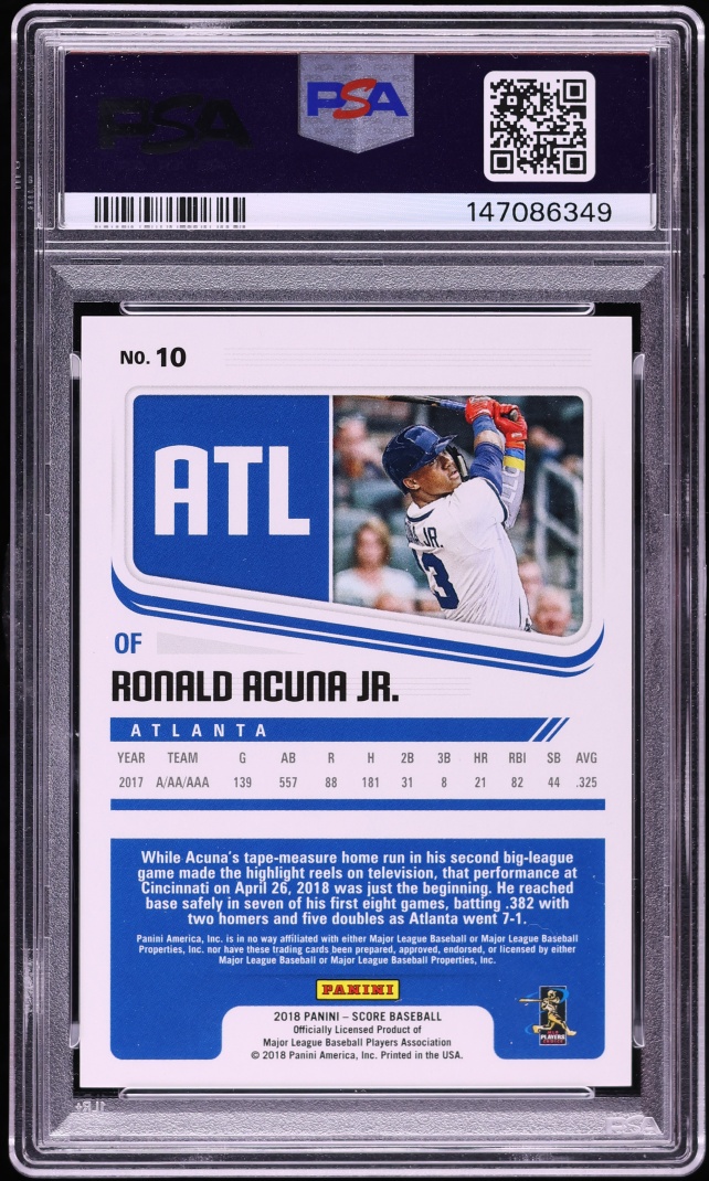 2018 Panini Chronicles Score Press Proof Ronald Acuna Jr. ROOKIE /299 #10 PSA 10 GEM MINT