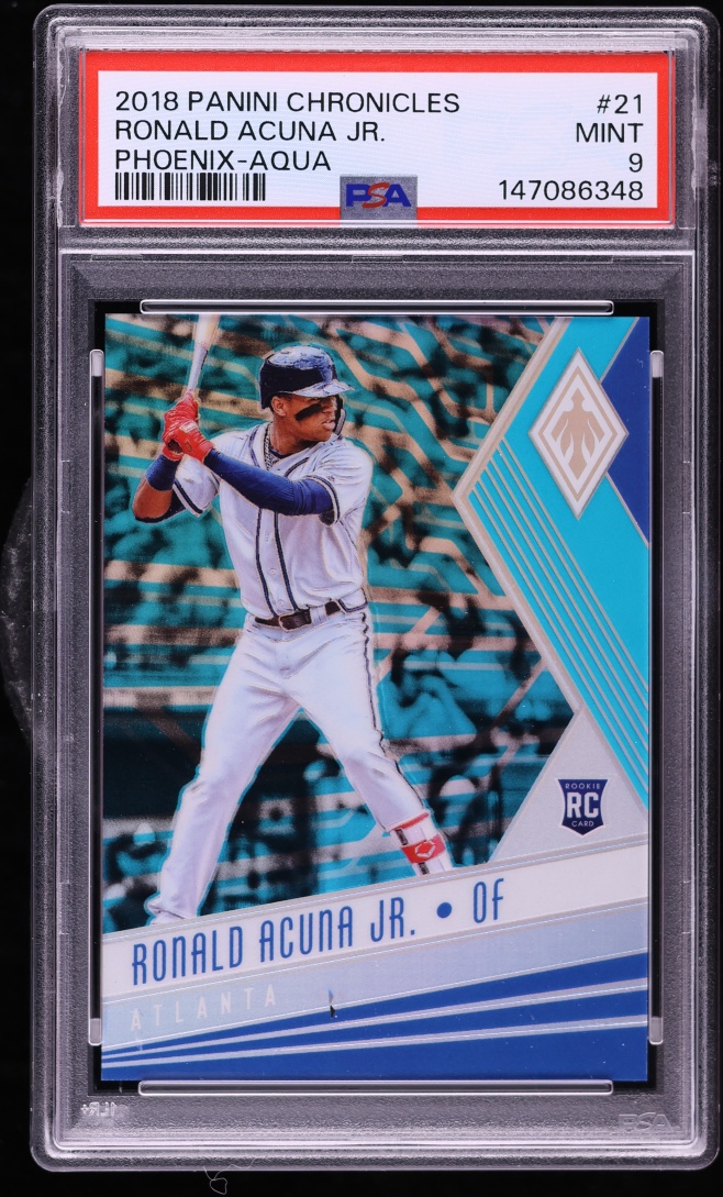 2018 Panini Chronicles Phoenix Aqua Ronald Acuna Jr. ROOKIE /299 #21 PSA 9 MINT
