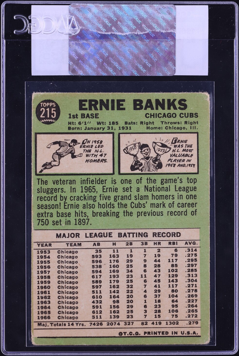 1967 Topps Ernie Banks #215 CGC AUTH
