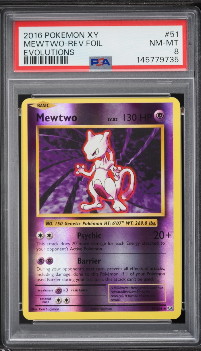 2016 Pokemon XY Evolutions Reverse Holo Mewtwo #51 PSA 8 NM-MT