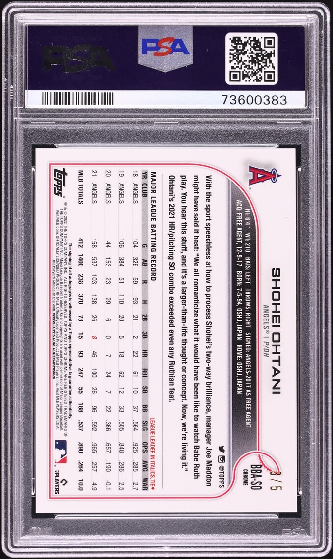 2022 Topps Chrome Ben Baller Red Refractor Shohei Ohtani AUTO /5 #SO PSA 10 GEM MINT