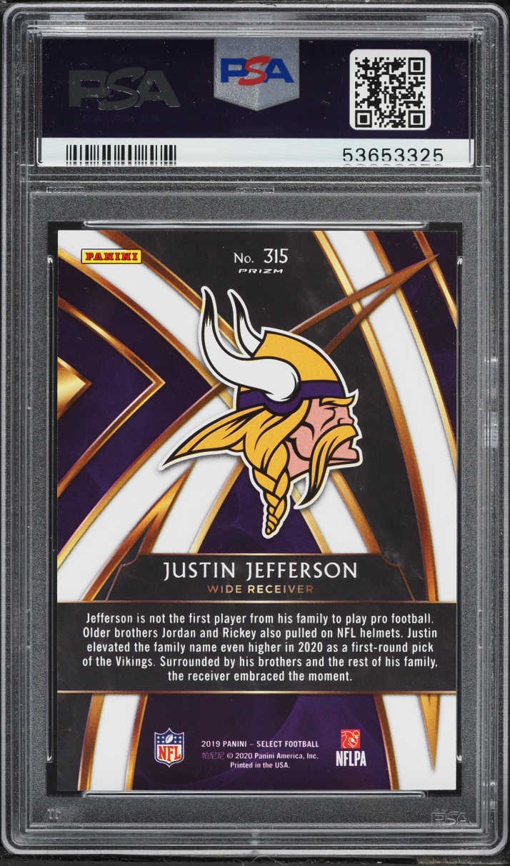 2019 Select '20 XRC Prizm Redemption Justin Jefferson ROOKIE #315 PSA 9 MINT