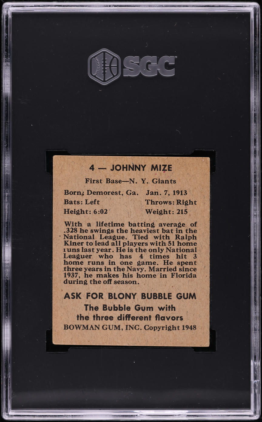 1948 Bowman Johnny Mize #4 SGC 2 GD