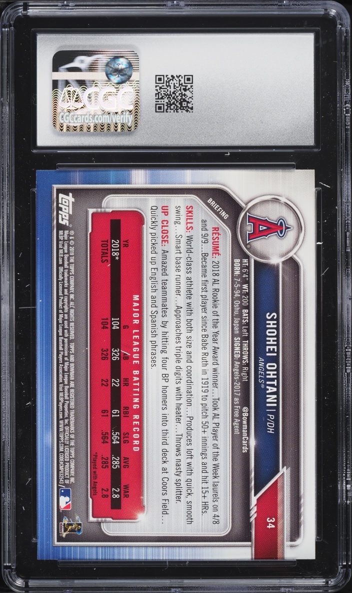 2019 Bowman Shohei Ohtani #34 CGC 10 GEM MINT