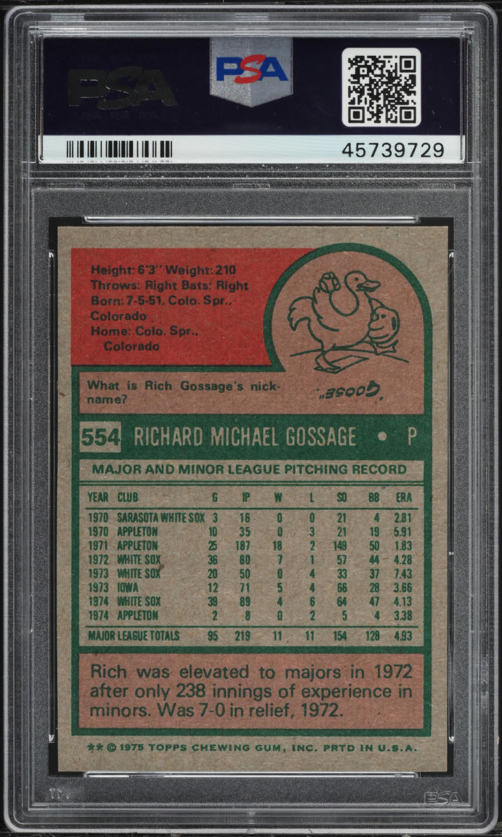 1975 Topps Rich Gossage #554 PSA 10 GEM MINT