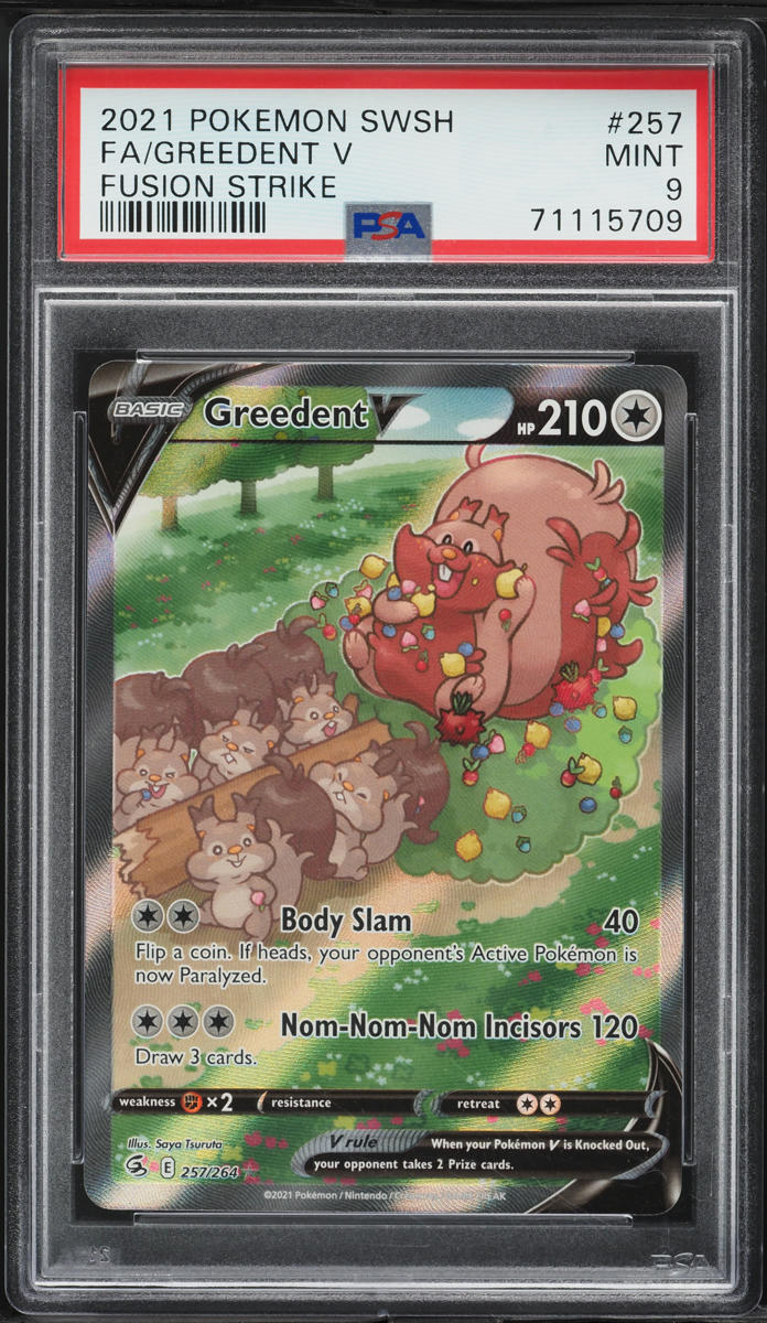 2021 Pokemon SWSH Fusion Strike Full Art Greedent V #257 PSA 9 MINT