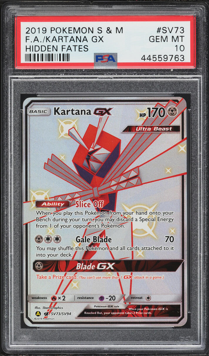 2019 Pokemon Sun & Moon Hidden Fates Full Art Kartana GX #SV73 PSA 10 GEM MINT